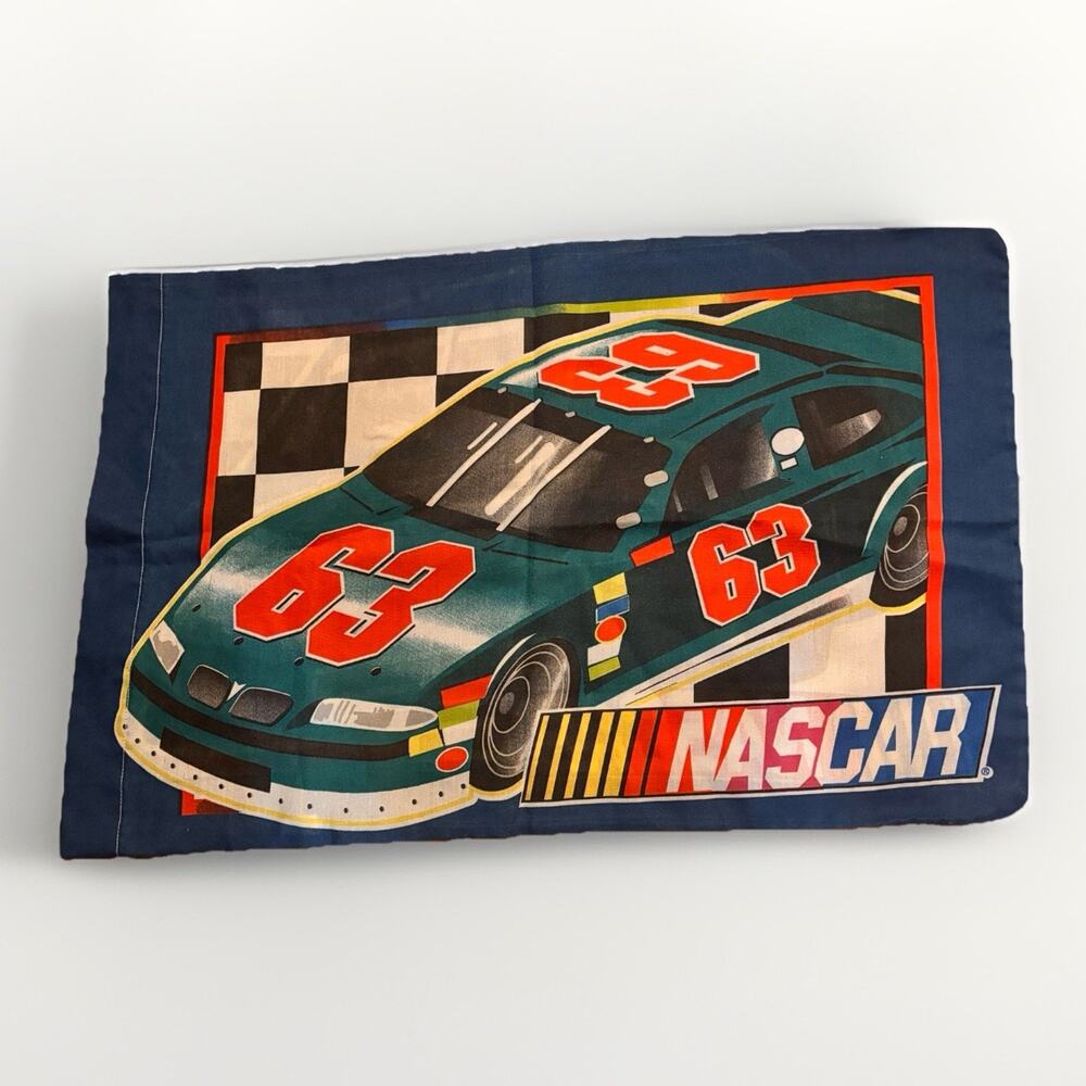 Vintage NASCAR Race Car Pillowcase #53 #63 Racing Pillow Case Double Sided